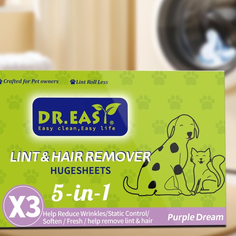 DR. EASY Dr.Easy LINT & HAIR REMOVER Pet HUGESHEETS with 3X Dryer Sheets, Lavender Fresh, 200 Count,PLANT&MINERAL-BASED FORMULA - Image 3